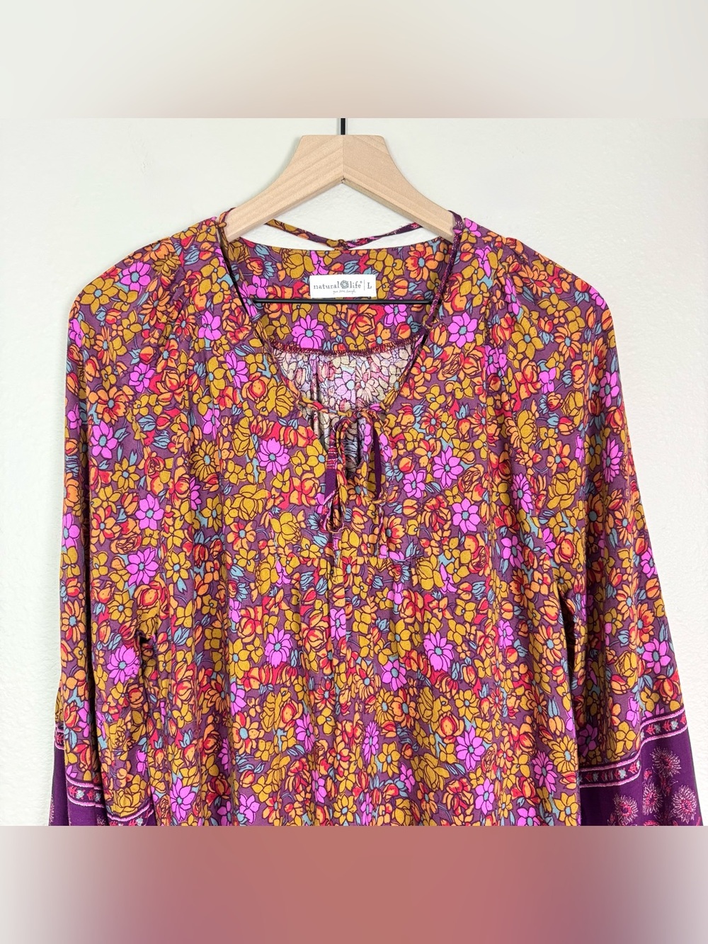 Natural Life Rowan Top Boho Floral Peasant Blouse Plum Lush Lillies Purple Large - Picture 4 of 8